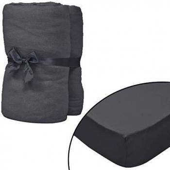 vidaXL 2x Sábana Bajera Cama Agua 160x200cm Gris Oscuro Cobija Cubrecama Manta