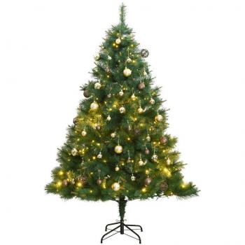 Hinged Artificial Christmas Tree with 150 LEDs and Ornaments, 150 cm