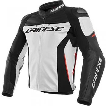 Dainese 1533788-777-54 Chaqueta de Piel, Blanco/Negro/Rojo 54