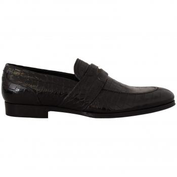 Dolce & Gabbana Black Crocodile Leather Slip On Moccasin Shoes - EU44/US11