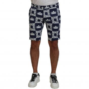 Dolce & Gabbana Blue Logo Print Cotton Chinos Shorts - IT44 | XS