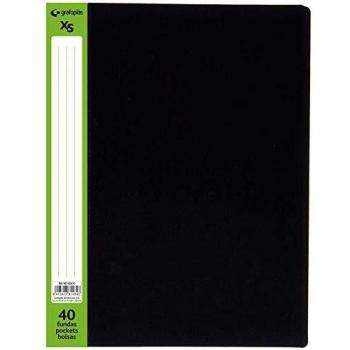 Grafoplás 98140410. Carpeta de 40 Fundas Piel Naranja, A4, Tapas PP Semi-rígidas, Color Negro