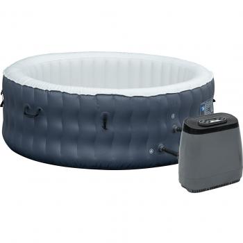 Outsunny Spa Hinchable Redondo para 4 Personas 950L Ø195x68 cm con 108 Chorros de Masaje, Control Remoto, Alfombrilla y Cubierta Azul