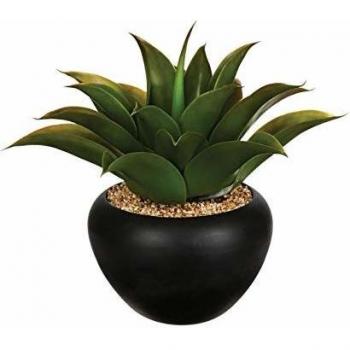 Aloe Vera Artificial en Maceta de Cerámica - Altura 37 cm - Color Negro
