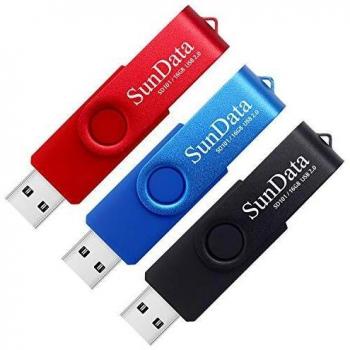 SunData 16GB Memorias USB 3 Piezas PenDrives 16GB Unidad Flash USB2.0 Giratoria Pen Drive con Luz LED