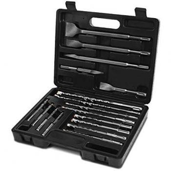 Amazon Brand - Umi 17 Piezas Kit de Brocas y Cinceles SDS Plus, Juego de brocas para piedra, hormigón y ladrillo, con estuche de almacenamiento