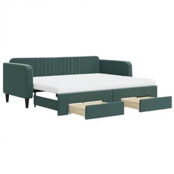 Sofá cama nido con cajones terciopelo verde oscuro 90x200 cm