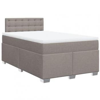 Cama box spring con colchón tela gris taupe 120x190 cm