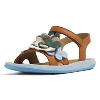 Sandalias Camper K800531-001 TWS para niña en piel blanca con flor decorativa, multicolor y talla 36