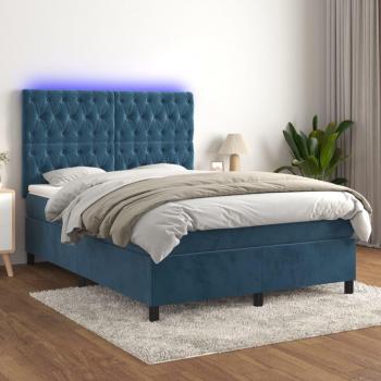 Cama box spring colchón y LED terciopelo azul oscuro 140x190 cm vidaXL - Azul