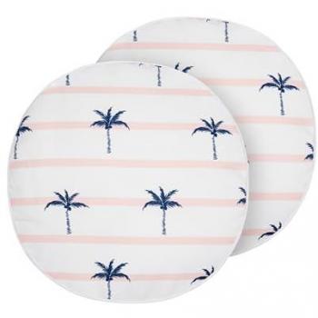 Conjunto de 2 cojines de jardín redondos ⌀ 40 cm poliéster blanco con motivo de palmeras, resistentes al agua, modernos para exteriores