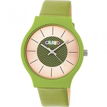 Crayo Trinity Green Leather Strap Unisex Quartz Watch