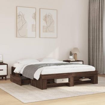 Cama solar de madera de ingeniería marrón roble 160x200 cm sin colchón