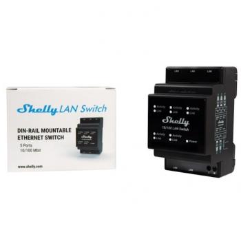Shelly 5-Port DIN Rail Ethernet Switch - Fast 10/100 Mbps RJ45, Energy-Saving, Plug and Play
