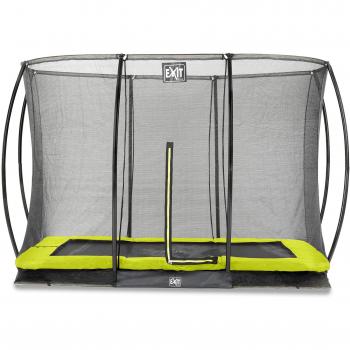 Cama elástica Silhouette rectangular de suelo 214 x 305 cm con red de seguridad verde