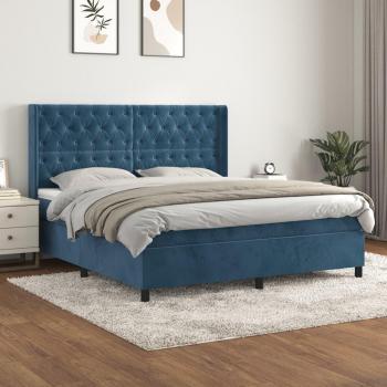 Cama box spring suave con colchón de terciopelo azul oscuro 160x200 cm