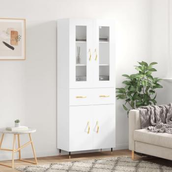 Aparador alto de madera contrachapada blanco brillo 69,5x34x180 cm
