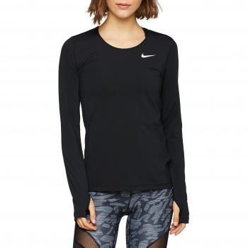 Nike W NP Top LS All Over Mesh, Camiseta de Manga Larga para Mujer, Negro