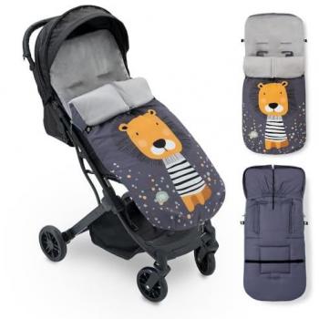 Saco Cochecito Universal León Gris Suave y Cálido para Bebé - Invierno Desmontable, Doble Apertura, Lavado Fácil, Material Antialérgico