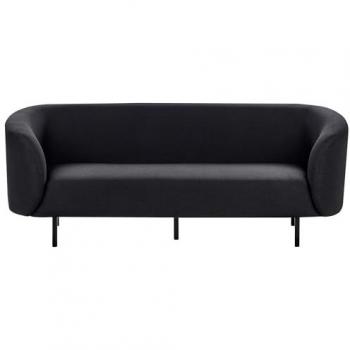 Sofá 3 plazas de poliéster negro suave estilo glamour retro con patas negras Loen