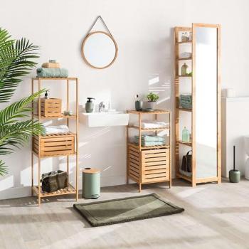 Pack de Muebles Auxiliares Modernos para Baño con Estanterías y Espejo