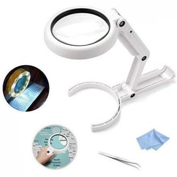 Lupa con Luz Led 2 en 1, Aumento de 5X/11X, 8 LED, de Mano o de Escritorio, Ajustable Soporte, Lupa de Lectura para Personas Mayores, Inspección, Coser, Pegar Piezas Pequeñas, Observar Joyas