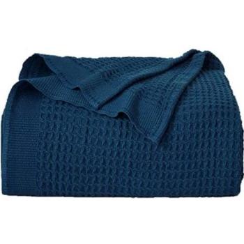 Bedsure Manta Sofá Verano Algodón 100% - Plaid para Sofá Grande de Waffle 150x200 cm, Manta Multiuso para Cama 90 y Cubresofa, Azul