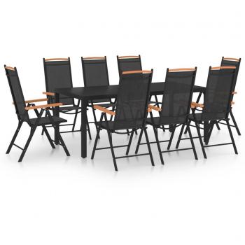 Juego de comedor de jardín 9 piezas aluminio negro