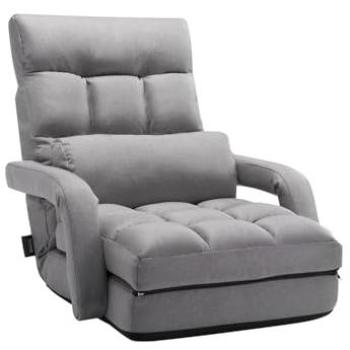 VEVOR Adjustable 5-Position Folding Floor Chair with Armrests and Back Support for Adults, Sofa Lounger Bed with Back Cushion, Gray