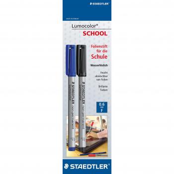 Marcador Lumocolor STAEDTLER no permanente F, 2 colores (azul y negro), 0.6 mm, set de 2 unidades