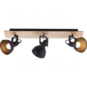 Lindby Aylis lámpara de techo industrial, 3 luces, 60 cm, color negro y madera, casquillo E14