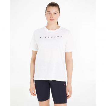 Camiseta deportiva amplia Tommy Hilfiger Relaxed Logo blanca para mujer, manga corta, talla S