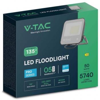 Proyector LED V-TAC 50W 135lm/w Chip Samsung 6500K 5740lm Color Negro