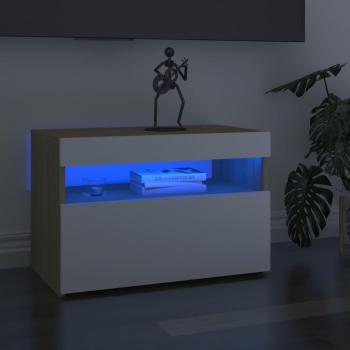 Mueble de TV vidaXL con luces LED, 2 unidades, dimensiones 60x35x40 cm, color blanco roble Sonoma