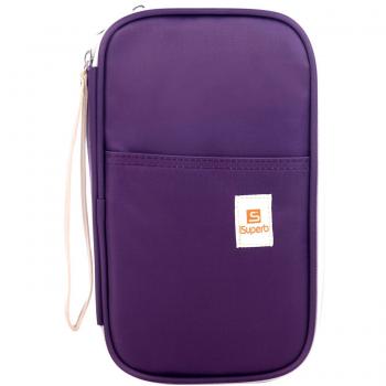 iSuperb - Cartera para organización de documentos de viaje, pasaportes, tarjetas de crédito, etc., cierre con cremallera y correa de mano, resistente al agua, 23 x 13,5 x 3,5 cm, morado