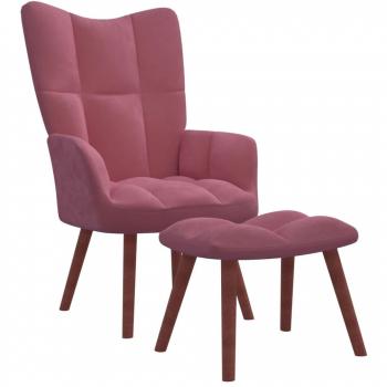 Sillón de relajación con reposapiés de terciopelo en color rosa, disponible en varias opciones de color como gris claro, gris oscuro y verde oscuro. Ideal para dormitorio y uso cómodo, diseñado como silla relax o sillón de ocio