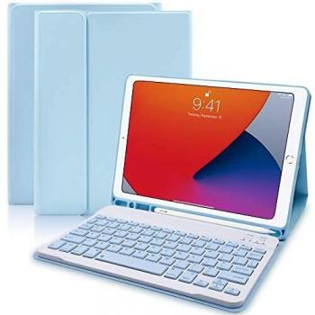 Funda con Teclado para iPad 10.2 2021/2020/2019/iPad Air 3 2019/iPad Pro 10.5 2017 - Funda Protectora Delgada con Ranura de Lápiz, Teclado Inalámbrico Desmontable para iPad 9ª/8ª7ª Gen