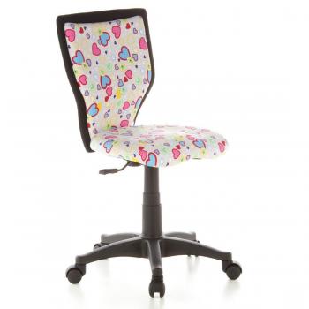 hjh OFFICE 670070 Silla giratoria para niños KIDDY Lux Tela, Motivo Flowers/Hearts, Silla de Escritorio Infantil, Respaldo ergonómico