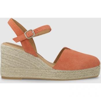 Lodi - Alpargatas de cuña de mujer en piel serraje color coral con cierre mediante hebilla