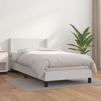 Cama box spring de muelles con colchón blanco 90x200 cm en cuero sintético