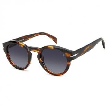 David Beckham DB 7110/S Brown Horn Sunglasses, Unisex, 49 MM, Dark Grey Shaded