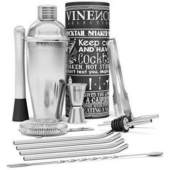 Coctelera Coctéles y Accesorios Profesional + Cóctel Recetas - Juego Coctelería de Calidad | Cocktail Shaker Boston Set, Fiesta Bar Kit: Martini Gin Tonic Mojito, Caja de Regalo Mujer Hombre