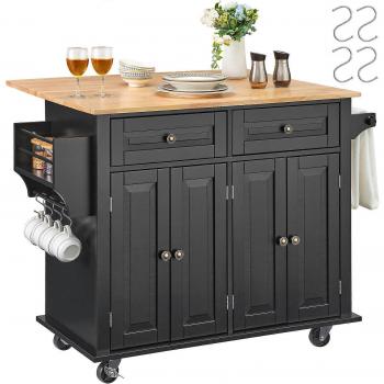 Vevor Portable Kitchen Island Cart with Wheels, 43 Wooden Surface, Storage Cabinet, Drop Leaf Table, Adjustable Shelf