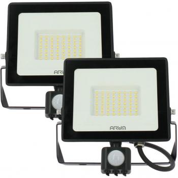 Conjunto de 2 Proyectores LED 50W con Detector de Movimiento Negro IP65 Temperatura de Color: Blanco Neutro 4000K