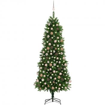 Árbol de Navidad artificial con luces LEDs y bolas verde 240 cm