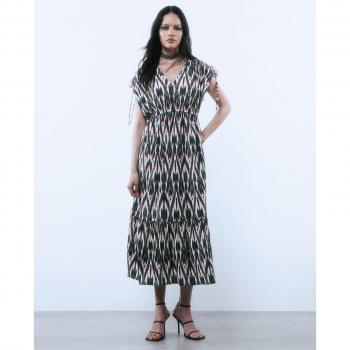 Sfera - Vestido paneles print, vestido de mujer, estampado a paneles, manga corta, cuello redondo, tejido ligero y fluido, ideal para ocasiones informales y veraniegas