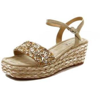 Sandalias de cuña para mujer Alma en Pena V24AB2160 Beige con puntera cuadrada y pedrería