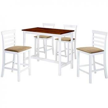 Set de mesa y sillas de bar 5 piezas madera maciza marrón y blanco