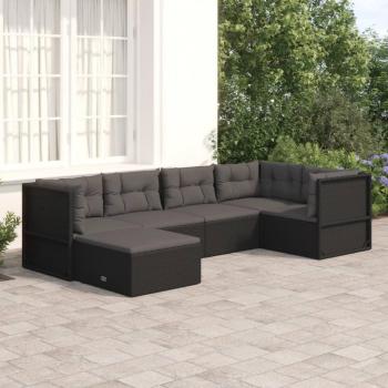 6 Piece Black Poly Rattan Garden Lounge Set with Cushions