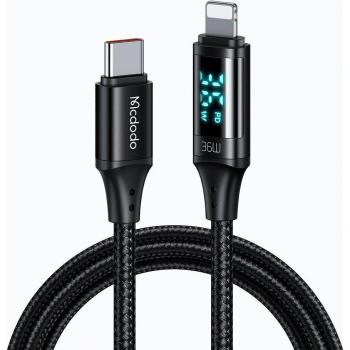 Cable USB-C a Lightning Mcdodo 36W con pantalla digital 1.2m - Negro
